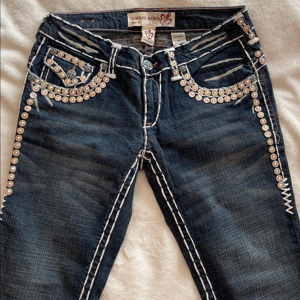 Laguna Beach Jean Co.Rock The OC Lifestyle Crystal Embellished Studs Chic Jeans
